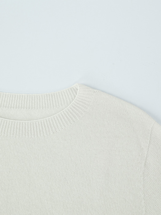 24SS 100% Wool Round Neck Sleeve Sweater - Ivory
