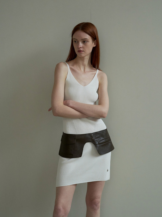 Layered Leather Belt Skirt Brown