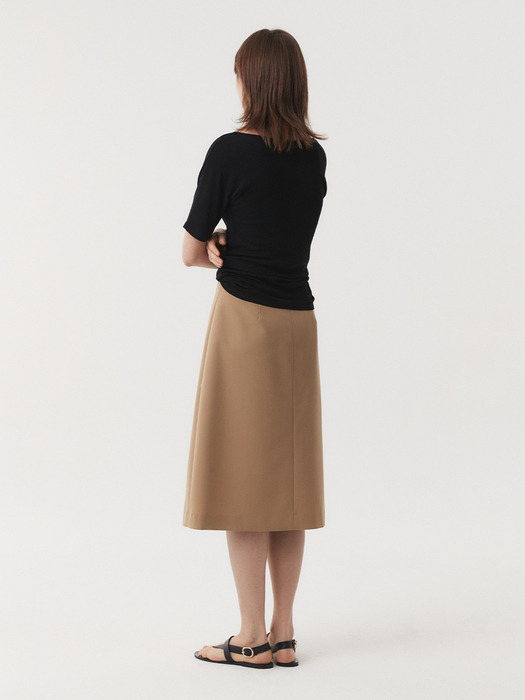 WOOL SILK PLEATS SKIRT (BEIGE)