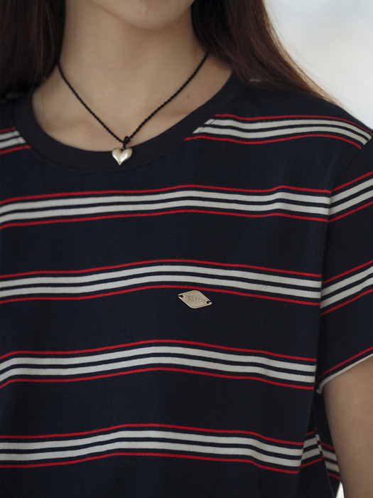 Multi stripe cotton t-shirt_Navy