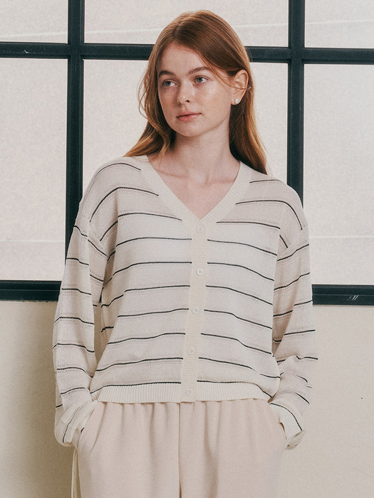 WD_Side string striped cardigan_WHITE
