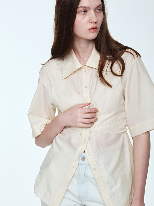 Knotted Wrap Blouse _ Cream Beige