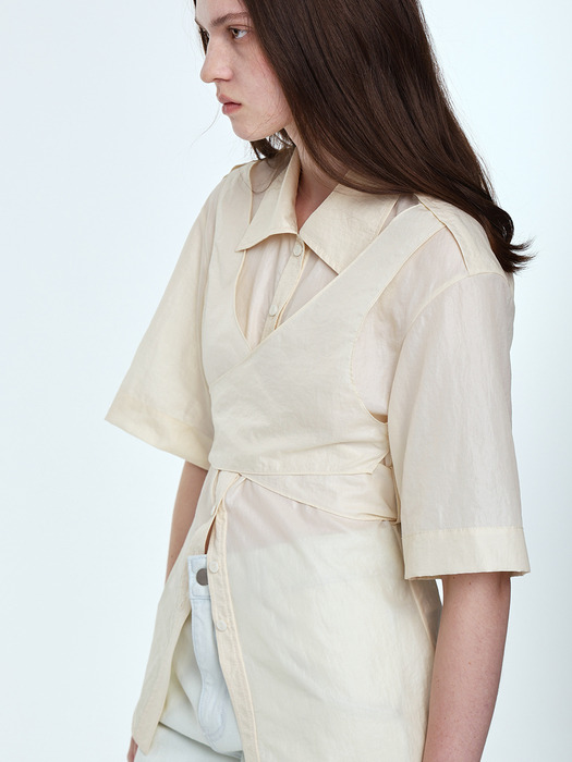 Knotted Wrap Blouse _ Cream Beige