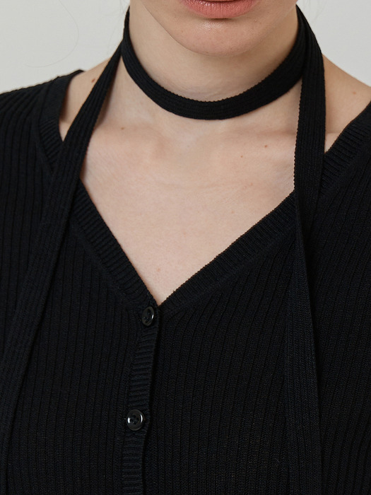 Linen strap cardigan (Black)