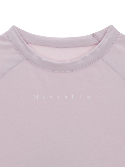 TWO TONE CUTTED RAGLAN CROP TOP IN LIGHT PINK