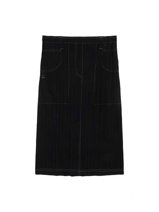 PLEATS STITCH LAYERED SKIRT IN BLACK