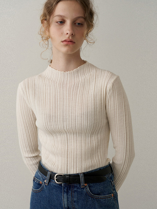 wool blend ribbed pullover  (cream)