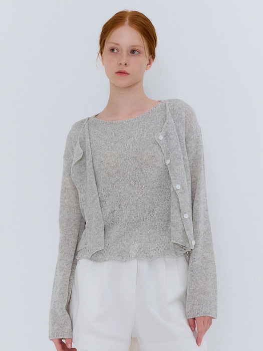 SUMMER COTTON BOUCLE CARDIGAN GRAY