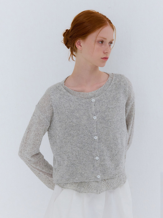 SUMMER COTTON BOUCLE CARDIGAN GRAY