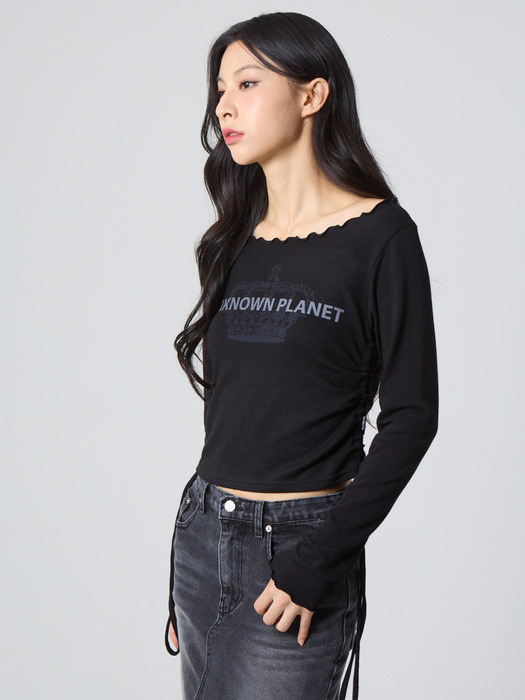 인터록 셔링 네크 탑 블랙_Interlock Shirring Neck Top Black