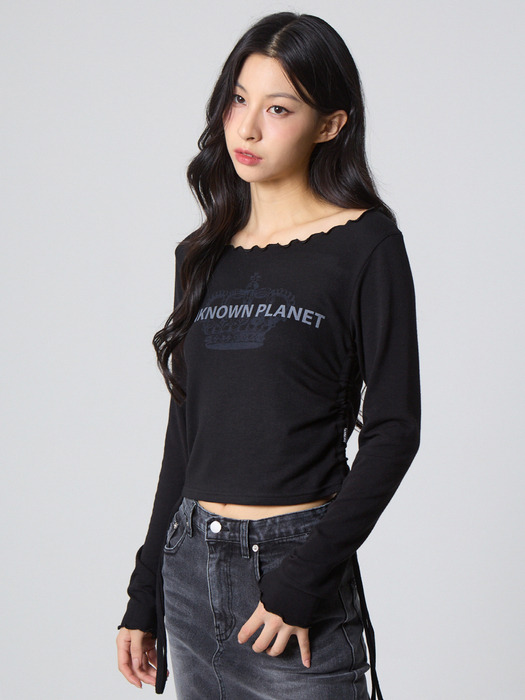 인터록 셔링 네크 탑 블랙_Interlock Shirring Neck Top Black