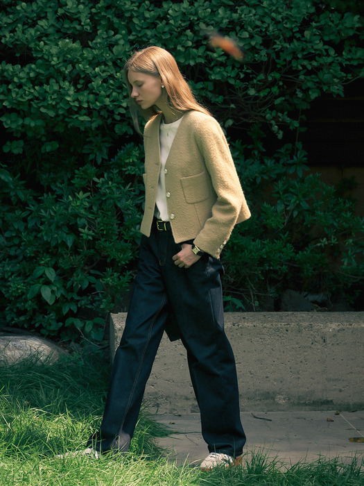 Collarless ourora tweed jacket_Beige