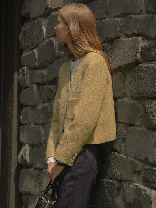 Collarless ourora tweed jacket_Beige