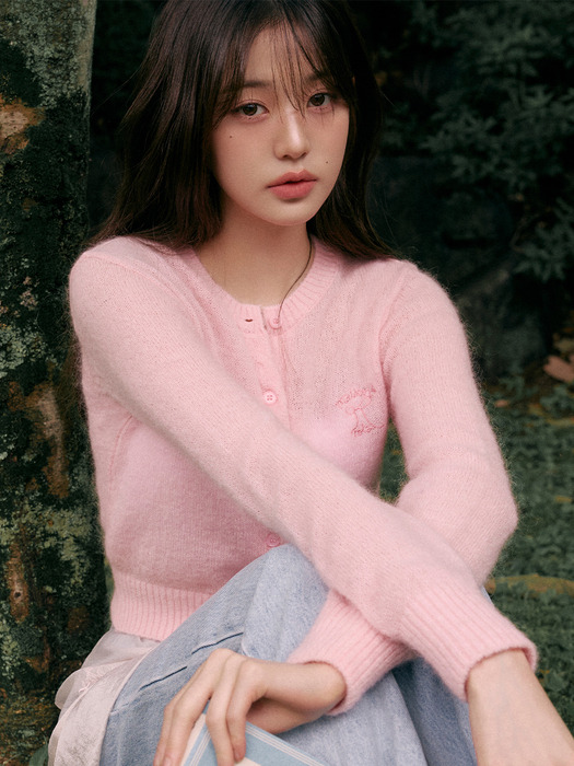 MOHAIR WOOL BLENDED CARDIGAN PINK