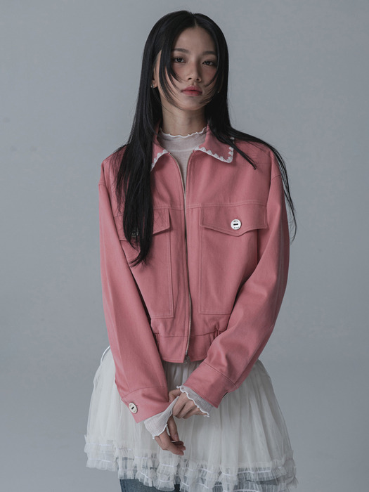 KARA NEEDLEWORK POCKET JACKET_PINK