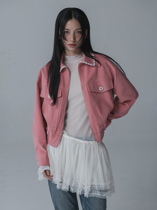 KARA NEEDLEWORK POCKET JACKET_PINK