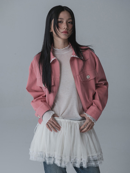 KARA NEEDLEWORK POCKET JACKET_PINK