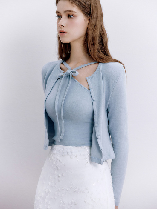 [세트]Sara cardigan&ribbon top set (4colors)