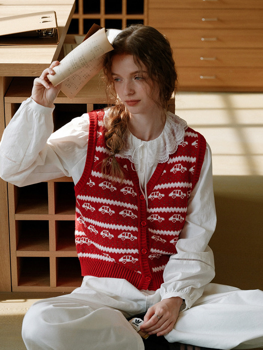 Cest_Holiday red pattern vest