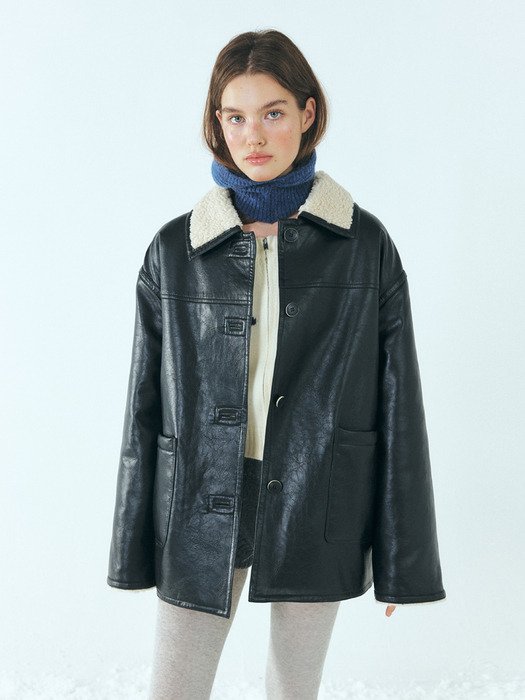 Reversible Leather Mustang Coat, Black