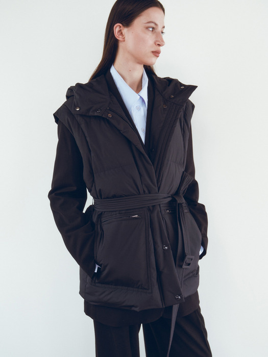 OVERSIZE GOOSE DOWN HOODED VEST [SKYBLUE][NAVY BLACK]