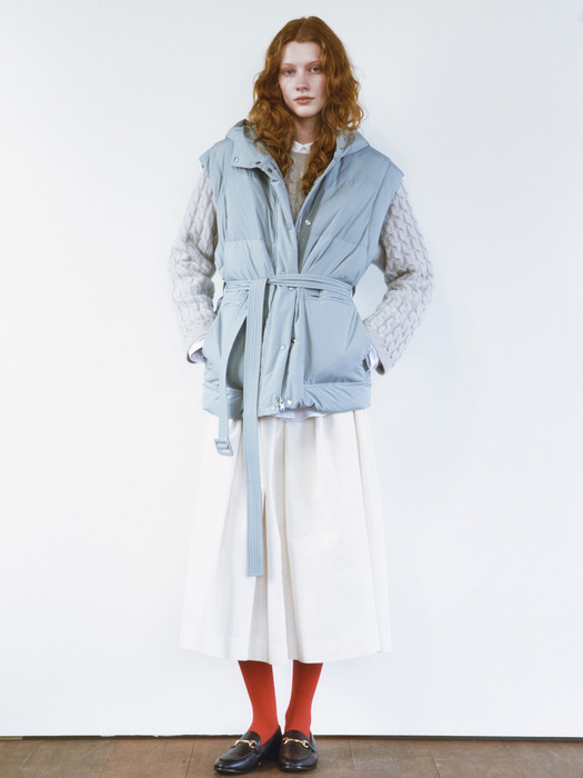 OVERSIZE GOOSE DOWN HOODED VEST [SKYBLUE][NAVY BLACK]