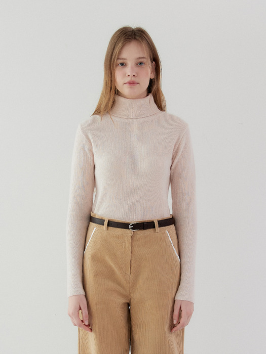 Wool Cash Turtleneck Knit [Light pink]