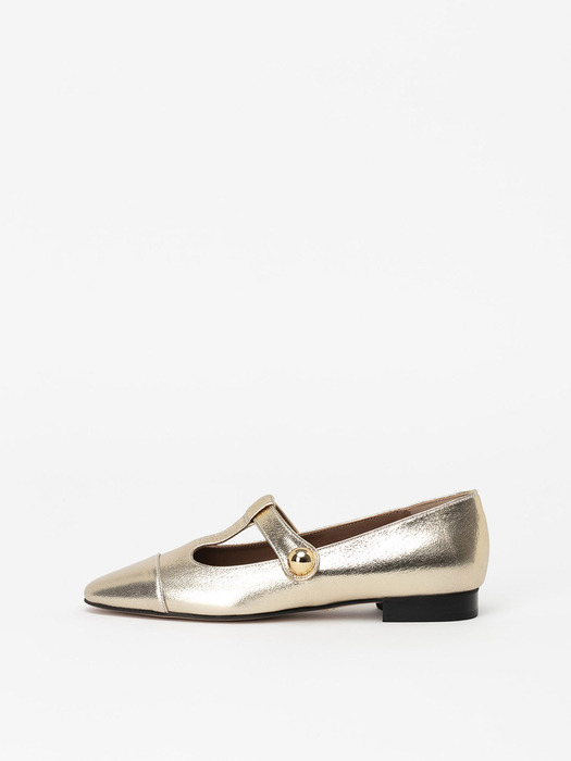 Lysiane T Strap Flats in CRACKED GOLD