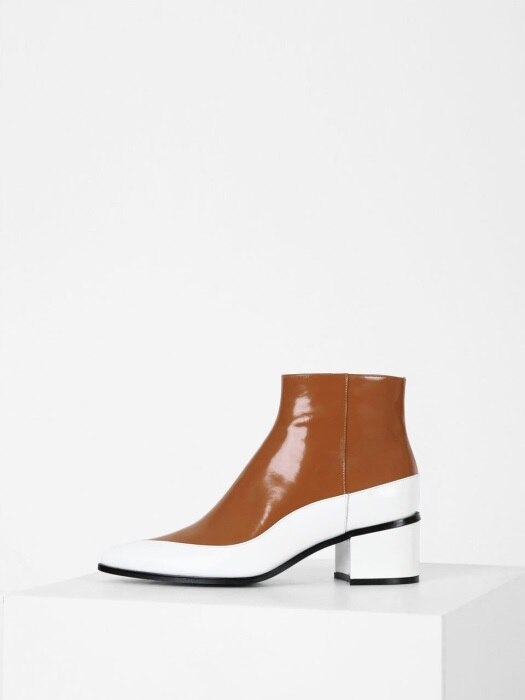 TWO-COLOR ANKLE BOOTS - WHITE + BROWN
