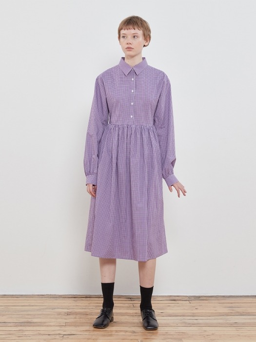 Pleated Shirt Onepiece [Purple]