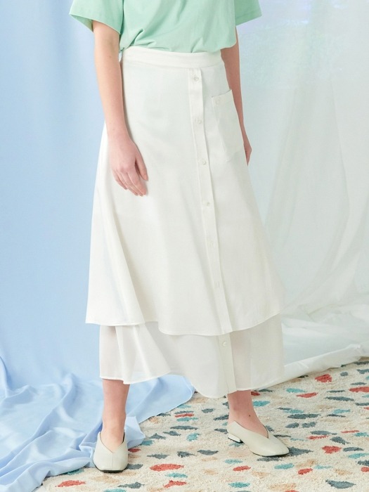 layered flare skirt White