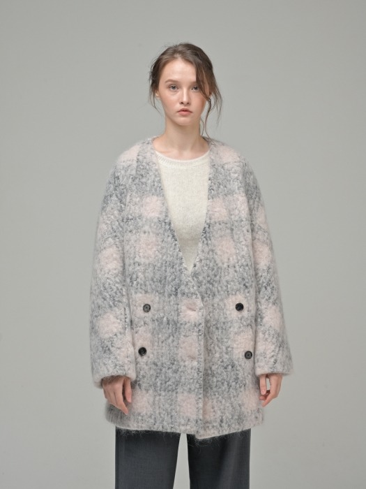 Mohair Check Half Coat_PALE PINK
