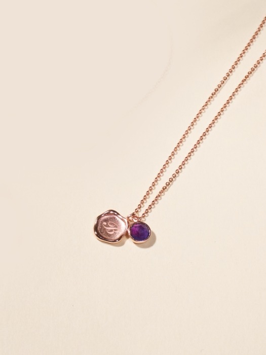 14K Sealing Initial Coin &Birthstone Necklace