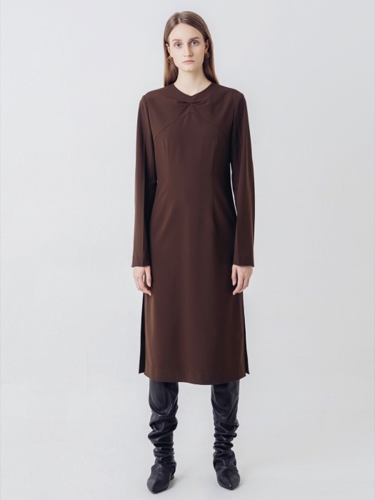 SLIT-SKIRT LONG DRESS(BROWN) FABRIC FROM ITALY