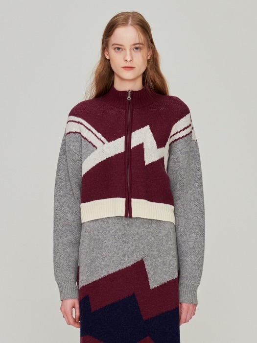 Mountain Pattern Wool Cardigan_Burgundy