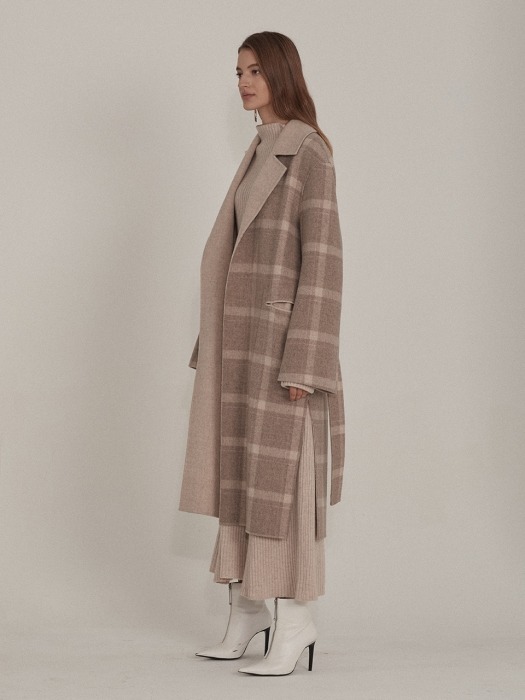 Reine Cashmere Blend Reversible Coat_Ivory Check