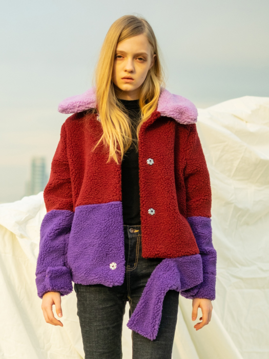 Triple Color Mix Fleece Jacket_Purple