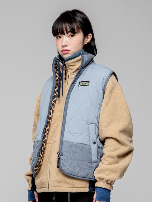 RETRO MOOD REVERSIBLE ZIP UP VEST [SKY BLUE]