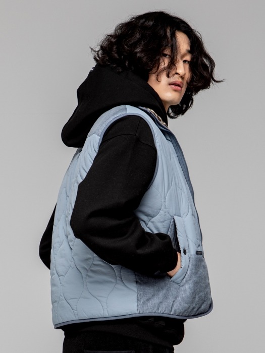 RETRO MOOD REVERSIBLE ZIP UP VEST [SKY BLUE]