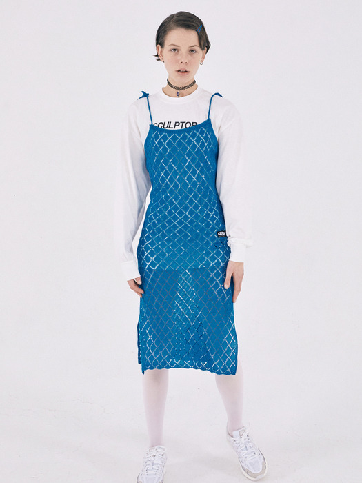Crochet Knit Layered Dress [FRENCH BLUE]
