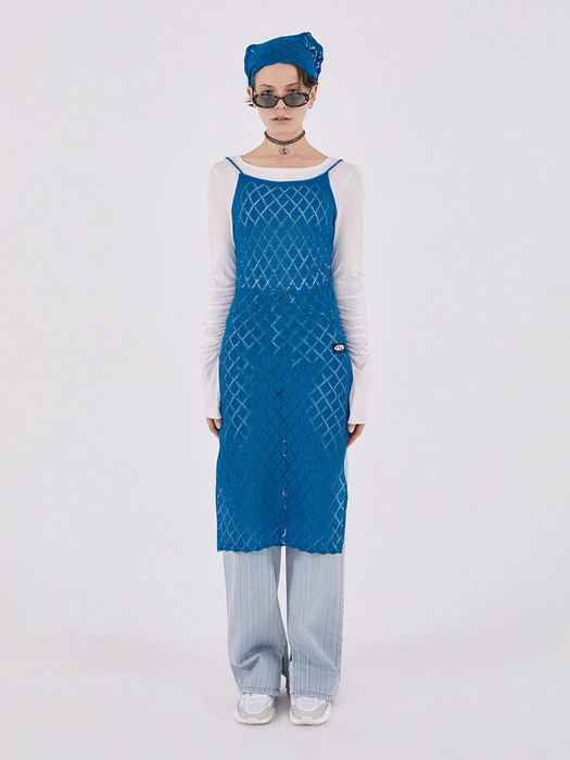 Crochet Knit Layered Dress [FRENCH BLUE]