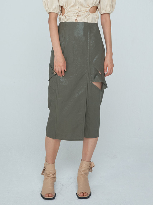 Twist Long H-line Skirt_Khaki