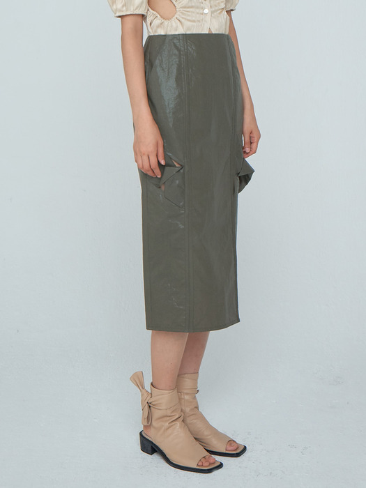 Twist Long H-line Skirt_Khaki