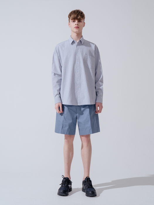 Overfit solid linen shirt_blue
