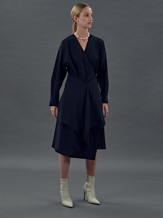 [EXCLUSIVE] DOUBLE LAYER WRAP DRESS (NAVY)