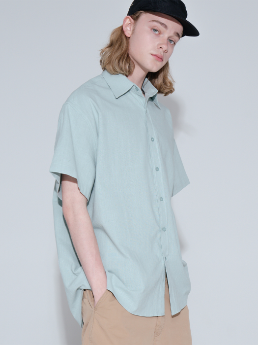 [스페셜] Overfit basic linen half shirt_mint