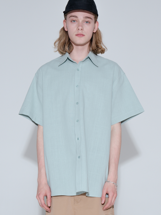 [스페셜] Overfit basic linen half shirt_mint