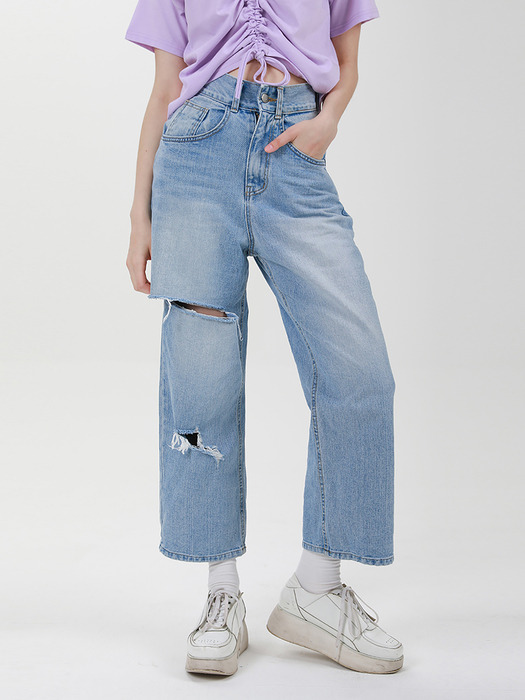 HIGH WAIST DEMAGE WIDE DENIM PANTS C518PT006-LB