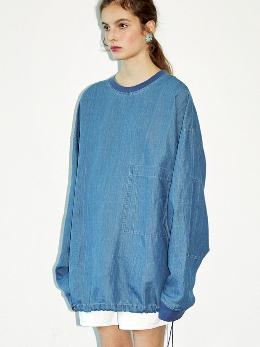 LINEN DENIM PULLOVER 3- POCKET SHIRT