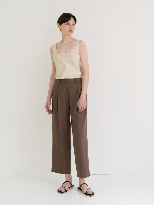 linen daily semi wide pants d/brown